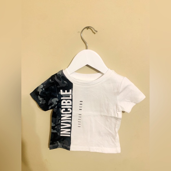 Baby Boys White Mesh Camo Embroidered Invincible Print Short Sleeve T-Shirt - Picture 1 of 3